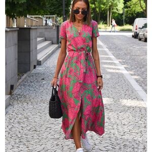 Floral Pink and Green Maxi Dress